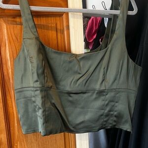 Olive Green Satin Crop Top